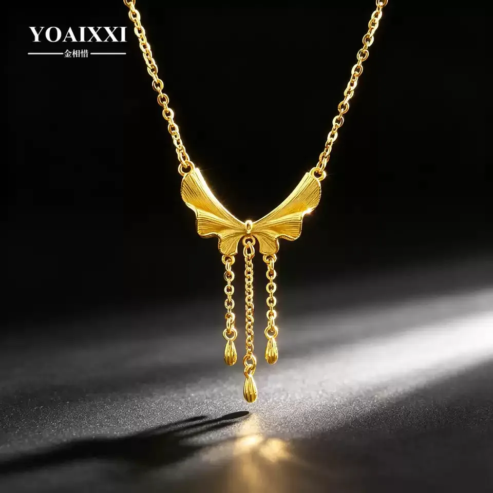 金相惜 金相惜精品足金999.9半空心可调节倒模蝴蝶流苏套链 · 足金999.9